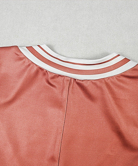 Sporty Chic Terracotta V-Neck Mini Dress | Pleated Skater Style with Contrast Stripes for Fall