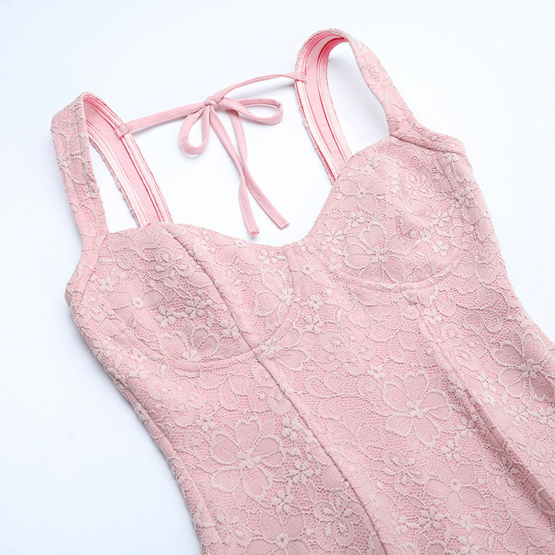 Blush Lace Halter Jumpsuit with Draped Waist - Your Chic Holiday & Party Statement