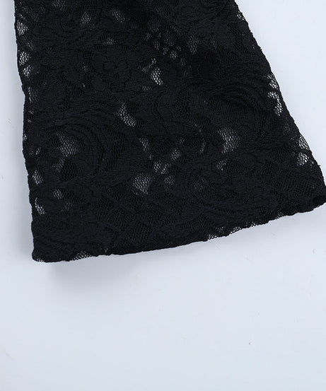 Alluring Black Lace Tie-Front Top - Edgy Chic for Fall & Halloween Nights
