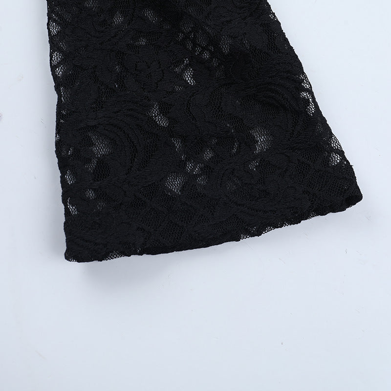 Alluring Black Lace Tie-Front Top - Edgy Chic for Fall & Halloween Nights