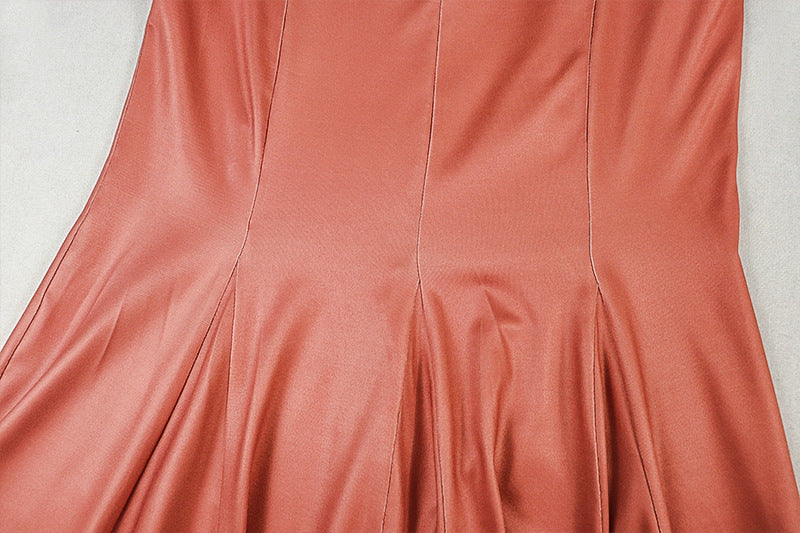 Sporty Chic Terracotta V-Neck Mini Dress | Pleated Skater Style with Contrast Stripes for Fall