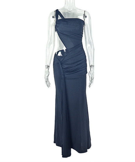 Radiant White One-Shoulder Cutout Maxi Dress - Chic Ruched Gown for Holiday Parties & Winter Getaways
