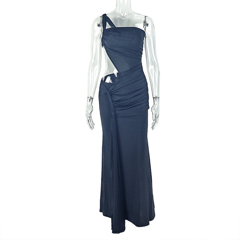 Radiant White One-Shoulder Cutout Maxi Dress - Chic Ruched Gown for Holiday Parties & Winter Getaways