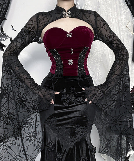 Dramatic Gothic Spiderweb Mesh Bolero Shrug Top - Halloween & Vampire Queen Style