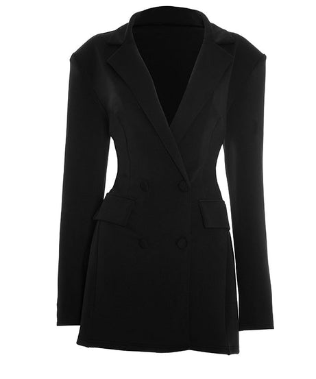Chic Black Double-Breasted Blazer Mini Dress - Fall & Holiday Party Ready