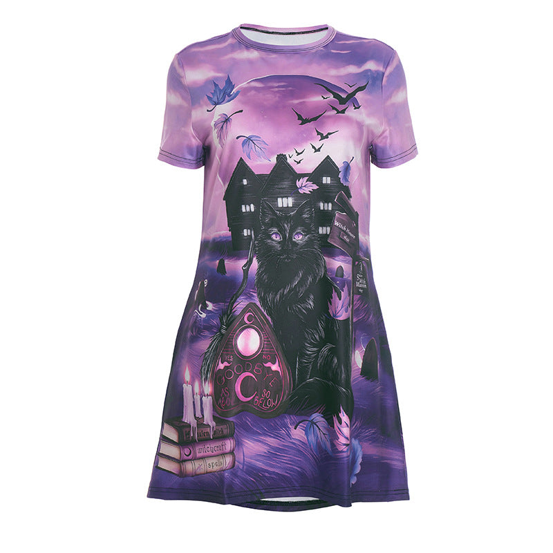 Enchanted Black Cat & Ouija Board Mini Dress - Your Ultimate Halloween & Spooky Season Style!