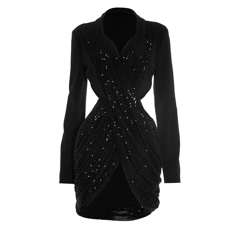 Dazzling Black Sequin Cutout Mini Dress - Long Sleeve Holiday & NYE Party Glam