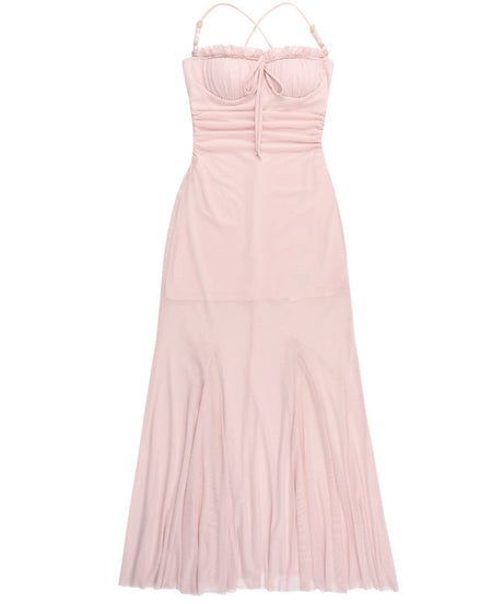 Blush Pink Satin Mermaid Maxi Dress | Elegant Ruffle Cami for Holiday Parties & Winter Getaways