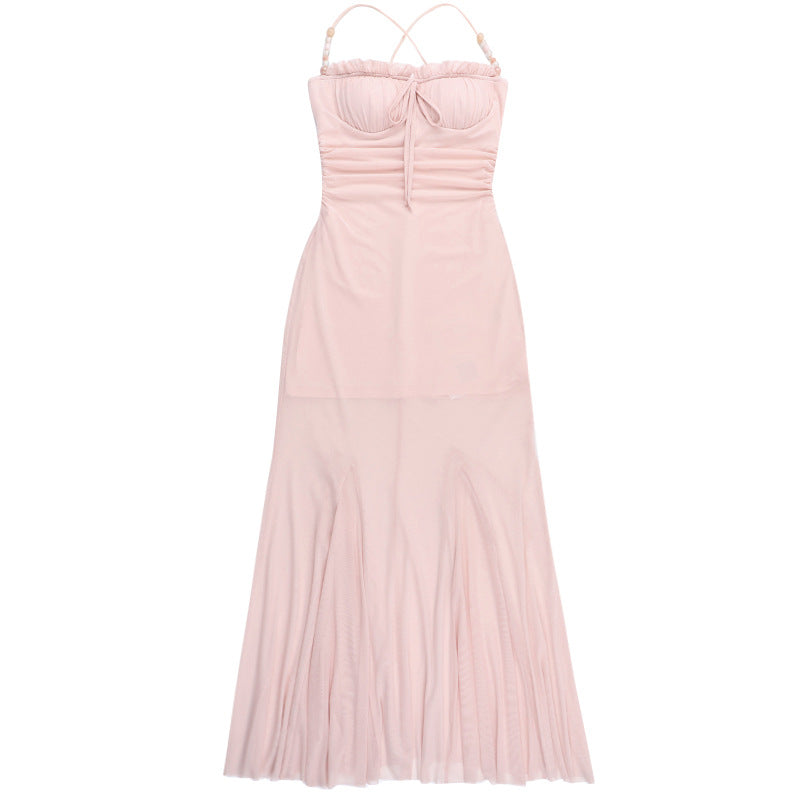 Blush Pink Satin Mermaid Maxi Dress | Elegant Ruffle Cami for Holiday Parties & Winter Getaways