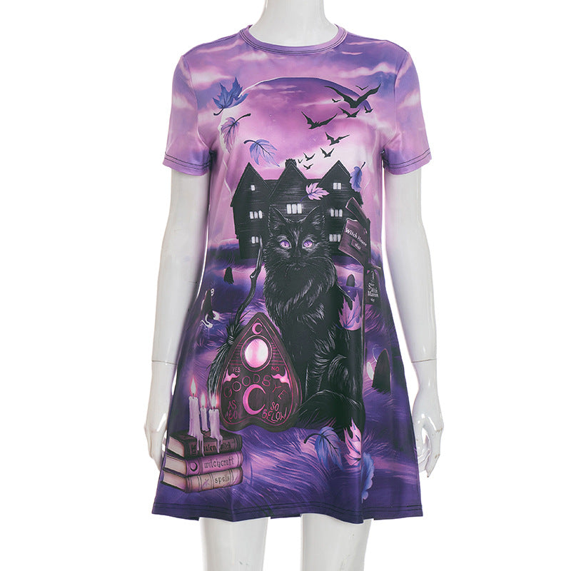 Enchanted Black Cat & Ouija Board Mini Dress - Your Ultimate Halloween & Spooky Season Style!