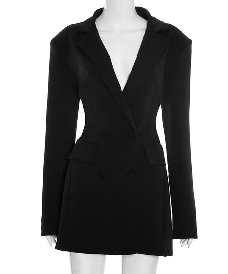 Chic Black Double-Breasted Blazer Mini Dress - Fall & Holiday Party Ready