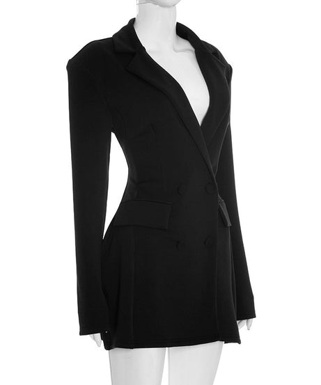 Chic Black Double-Breasted Blazer Mini Dress - Fall & Holiday Party Ready