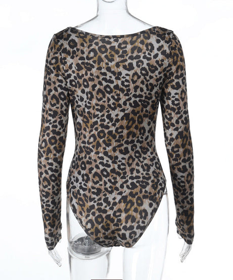 Chic Leopard Print Sweetheart Ruched Bodysuit - Long Sleeve Fall & Holiday Style for Women