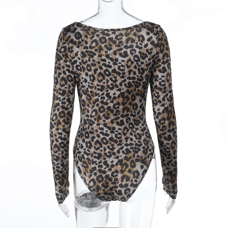 Chic Leopard Print Sweetheart Ruched Bodysuit - Long Sleeve Fall & Holiday Style for Women