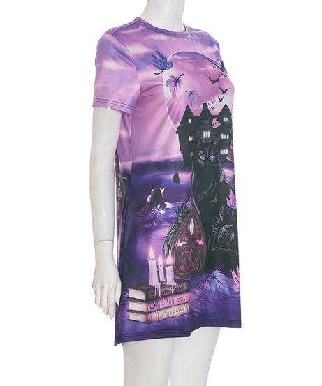 Enchanted Black Cat & Ouija Board Mini Dress - Your Ultimate Halloween & Spooky Season Style!