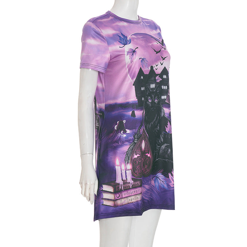 Enchanted Black Cat & Ouija Board Mini Dress - Your Ultimate Halloween & Spooky Season Style!