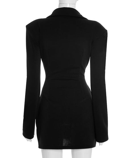 Chic Black Double-Breasted Blazer Mini Dress - Fall & Holiday Party Ready
