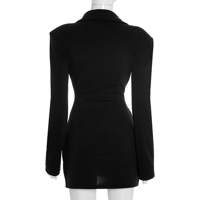 Chic Black Double-Breasted Blazer Mini Dress - Fall & Holiday Party Ready
