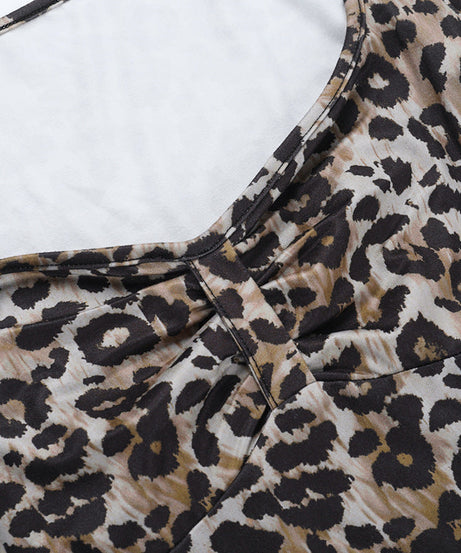 Chic Leopard Print Sweetheart Ruched Bodysuit - Long Sleeve Fall & Holiday Style for Women