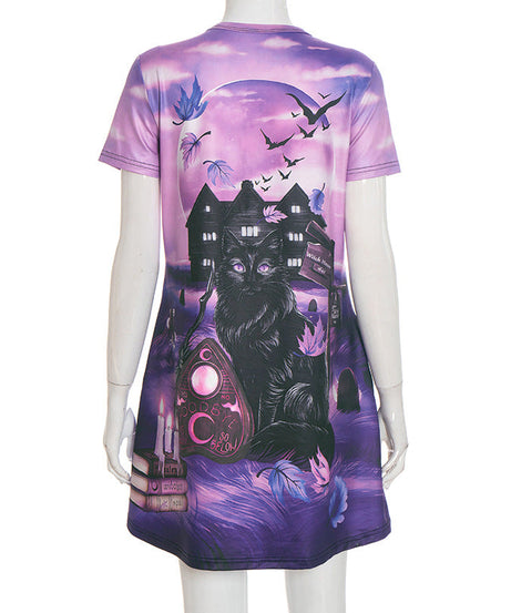 Enchanted Black Cat & Ouija Board Mini Dress - Your Ultimate Halloween & Spooky Season Style!