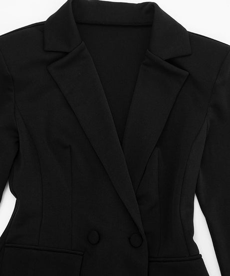 Chic Black Double-Breasted Blazer Mini Dress - Fall & Holiday Party Ready