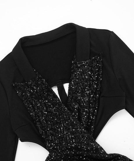 Dazzling Black Sequin Cutout Mini Dress - Long Sleeve Holiday & NYE Party Glam