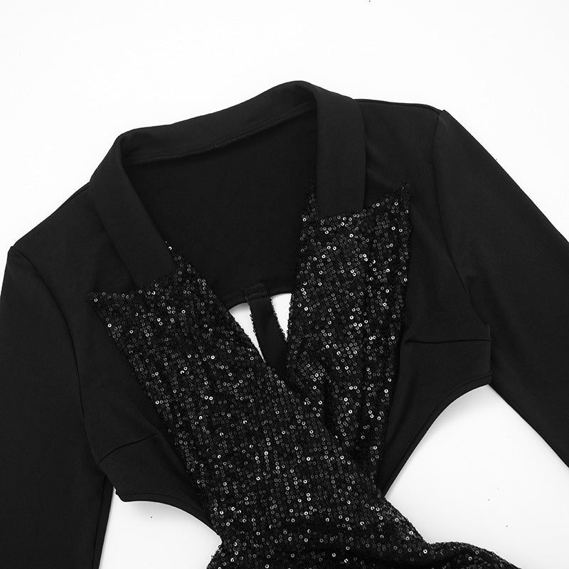 Dazzling Black Sequin Cutout Mini Dress - Long Sleeve Holiday & NYE Party Glam