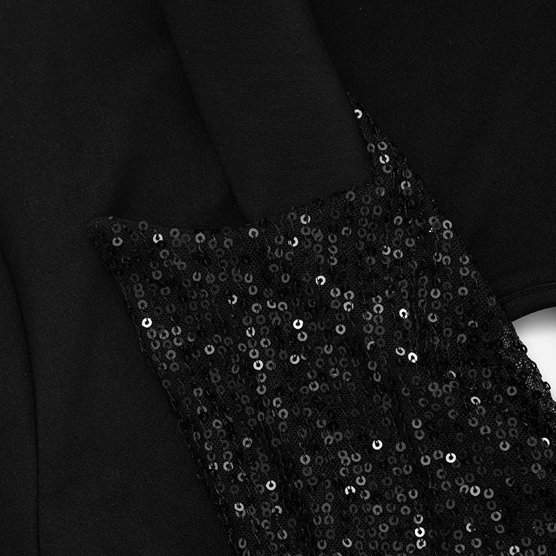 Dazzling Black Sequin Cutout Mini Dress - Long Sleeve Holiday & NYE Party Glam