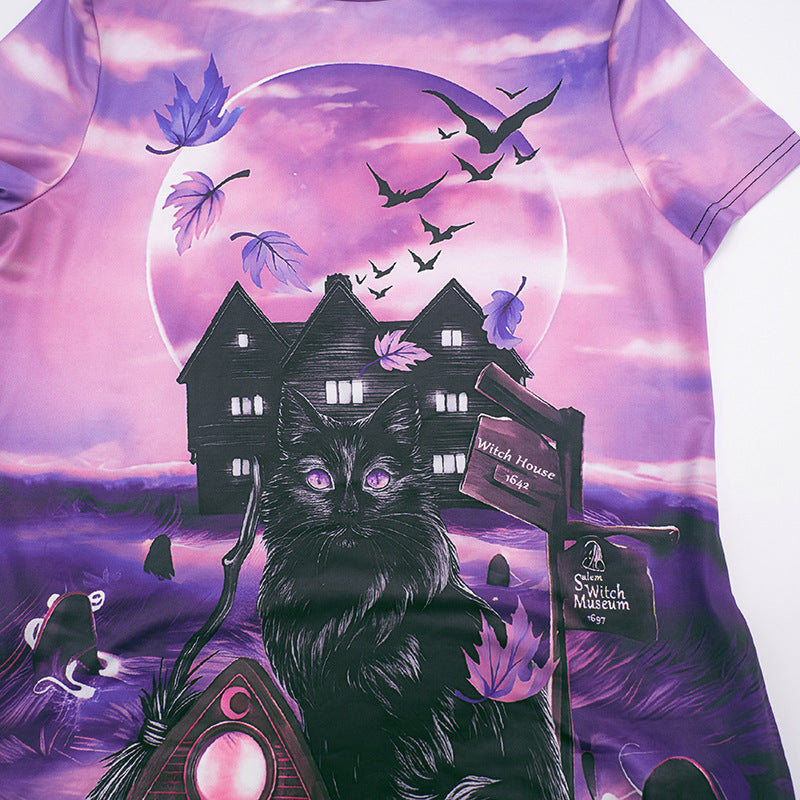 Enchanted Black Cat & Ouija Board Mini Dress - Your Ultimate Halloween & Spooky Season Style!