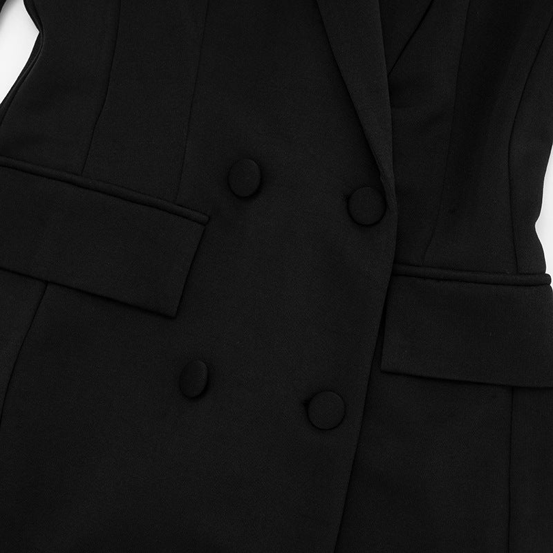 Chic Black Double-Breasted Blazer Mini Dress - Fall & Holiday Party Ready