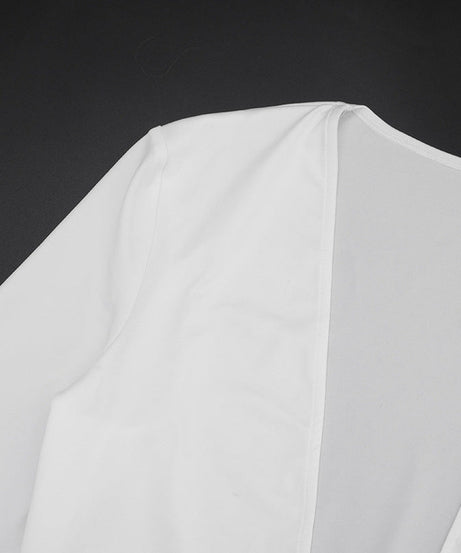 Sleek & Sexy White Plunge V-Neck Ruched Mini Dress - Long Sleeve Bodycon for Fall Parties & Holiday Nights