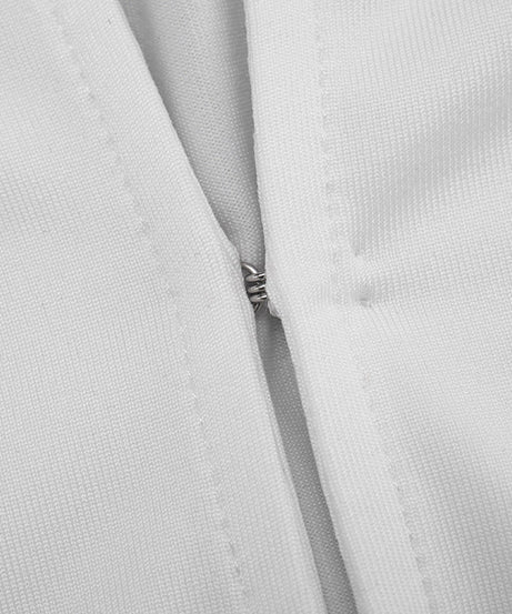 Sleek & Sexy White Plunge V-Neck Ruched Mini Dress - Long Sleeve Bodycon for Fall Parties & Holiday Nights