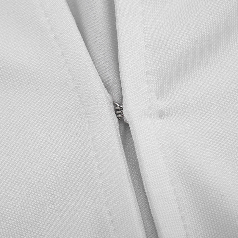 Sleek & Sexy White Plunge V-Neck Ruched Mini Dress - Long Sleeve Bodycon for Fall Parties & Holiday Nights