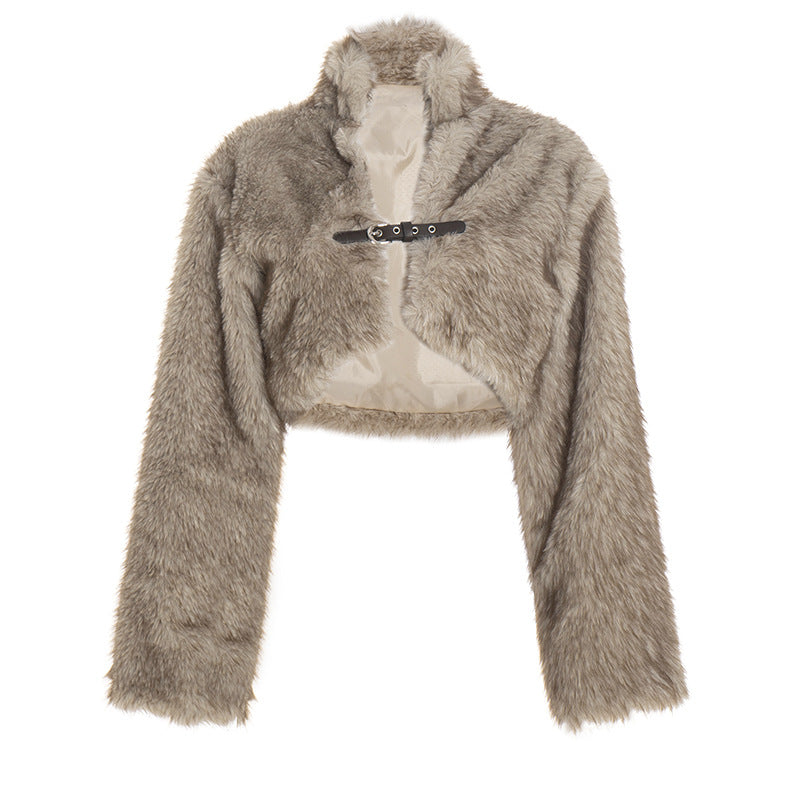 Plush Faux Fur Bolero Shrug with Chic Buckle - Elevate Your Fall & Holiday Glam Style
