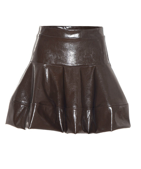 Chic Brown Faux Leather Puffed Hem Mini Skirt - Your Fall & Holiday Essential