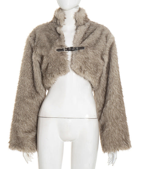 Plush Faux Fur Bolero Shrug with Chic Buckle - Elevate Your Fall & Holiday Glam Style
