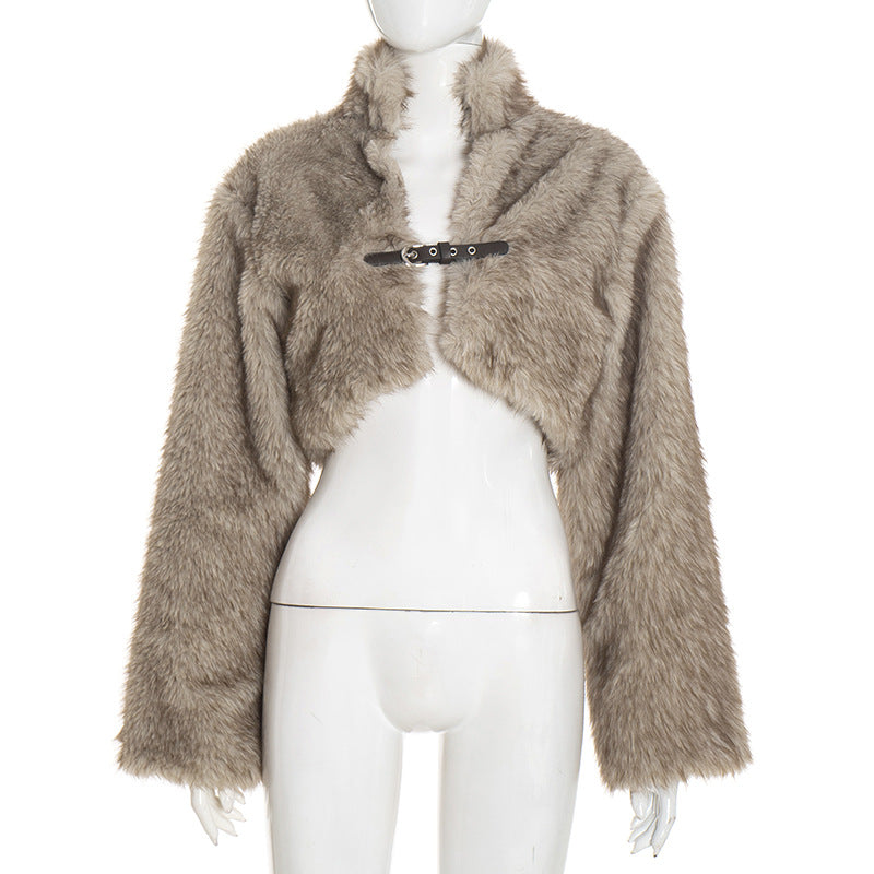 Plush Faux Fur Bolero Shrug with Chic Buckle - Elevate Your Fall & Holiday Glam Style