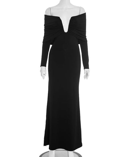 The 'Midnight Glamour' Off-Shoulder Ruched Maxi Dress - Perfect for Holiday Parties & Elegant Evenings