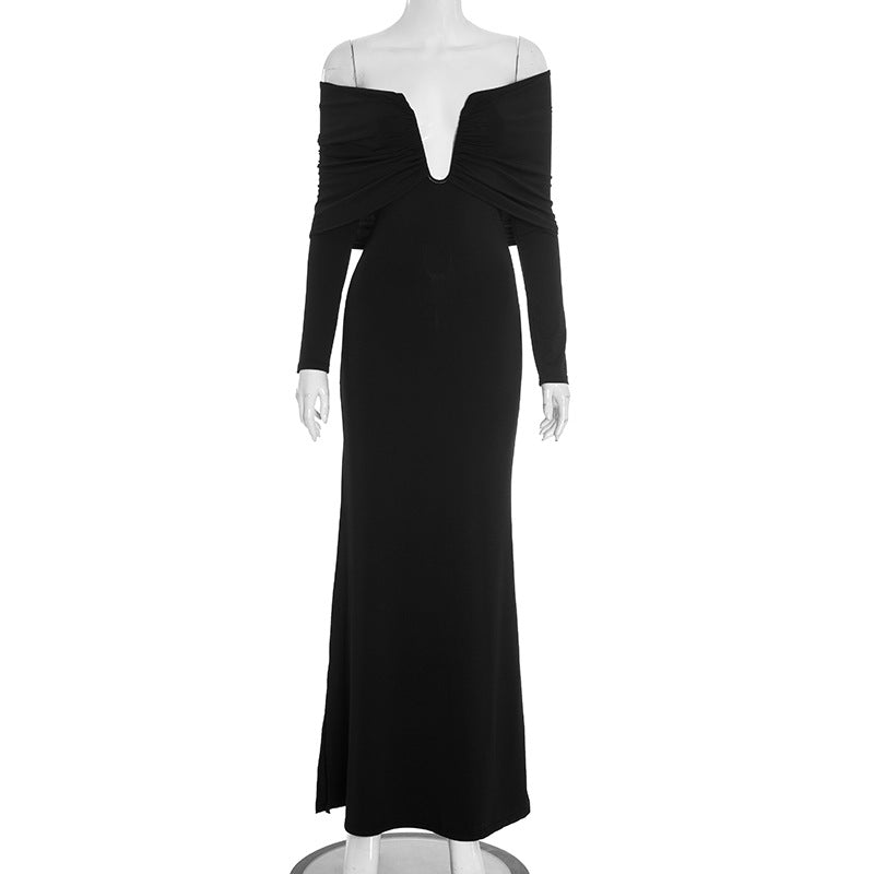 The 'Midnight Glamour' Off-Shoulder Ruched Maxi Dress - Perfect for Holiday Parties & Elegant Evenings