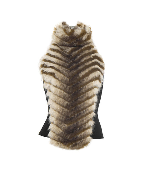 Glamorous Chevron Faux Fur Halter Top: Backless Style for Fall & Winter Celebrations