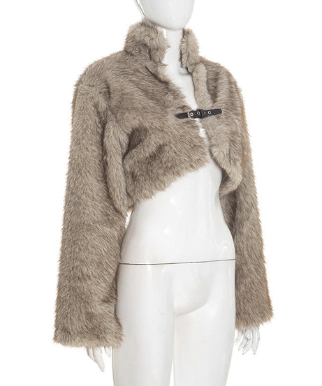Plush Faux Fur Bolero Shrug with Chic Buckle - Elevate Your Fall & Holiday Glam Style