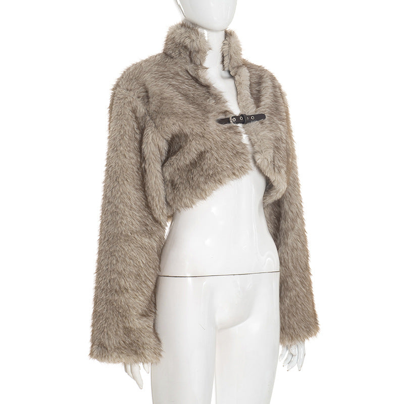 Plush Faux Fur Bolero Shrug with Chic Buckle - Elevate Your Fall & Holiday Glam Style