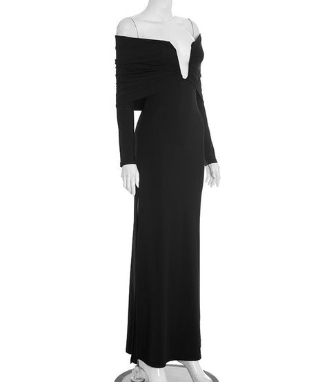 The 'Midnight Glamour' Off-Shoulder Ruched Maxi Dress - Perfect for Holiday Parties & Elegant Evenings