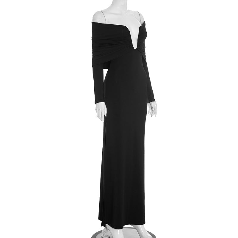 The 'Midnight Glamour' Off-Shoulder Ruched Maxi Dress - Perfect for Holiday Parties & Elegant Evenings