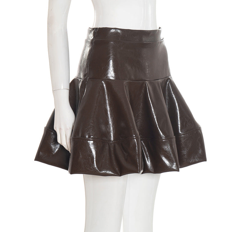 Chic Brown Faux Leather Puffed Hem Mini Skirt - Your Fall & Holiday Essential