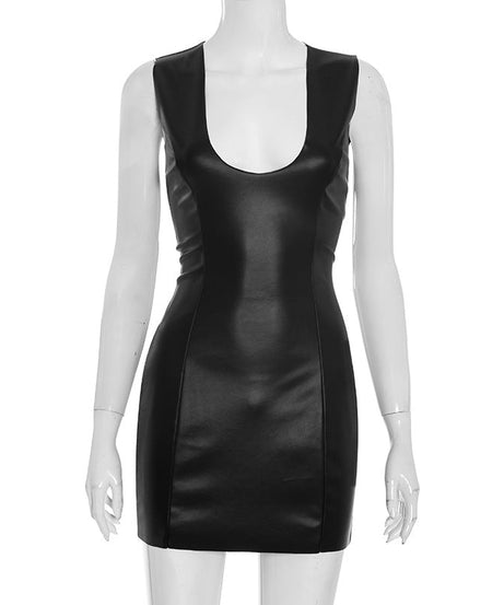 Sleek Black Faux Leather Bodycon Mini Dress - Your Go-To for Fall Parties & Holiday Glam