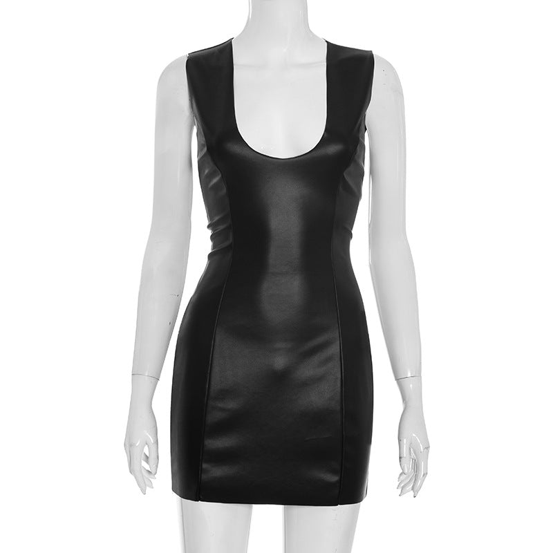 Sleek Black Faux Leather Bodycon Mini Dress - Your Go-To for Fall Parties & Holiday Glam