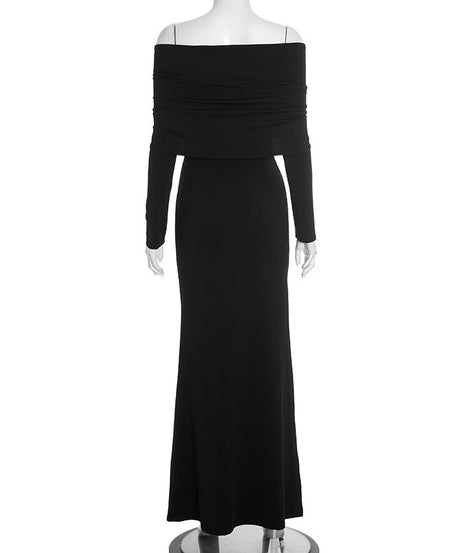 The 'Midnight Glamour' Off-Shoulder Ruched Maxi Dress - Perfect for Holiday Parties & Elegant Evenings