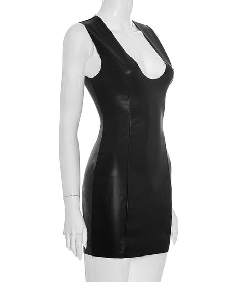 Sleek Black Faux Leather Bodycon Mini Dress - Your Go-To for Fall Parties & Holiday Glam