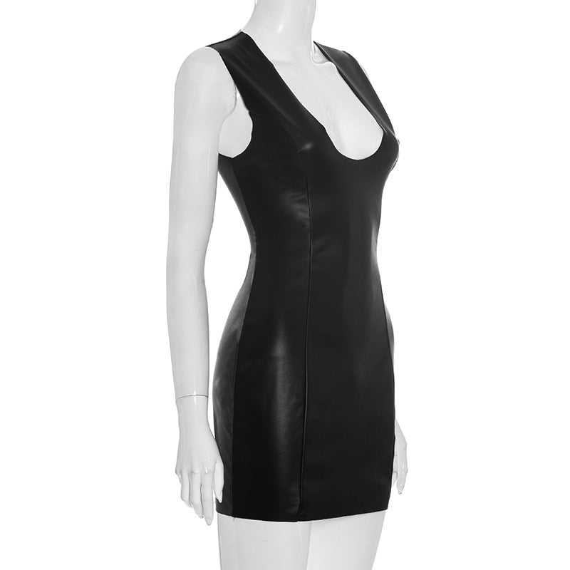 Sleek Black Faux Leather Bodycon Mini Dress - Your Go-To for Fall Parties & Holiday Glam